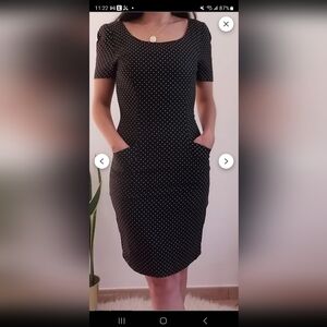 Ann Taylor Black and White Polka Dot Midi Dress